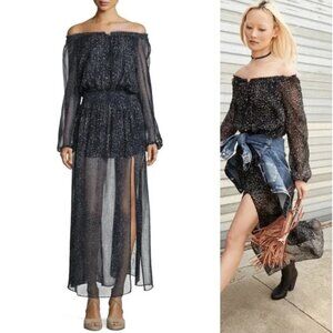 Loveshackfancy Constellation Off-The-Shoulder Lurex Chiffon Maxi Dress - size 2